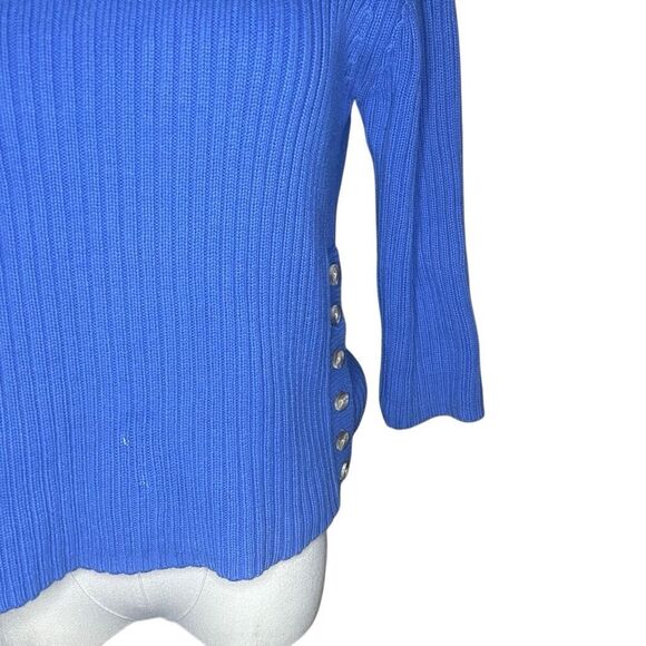 Pierre Cardin Blue Long Sleeve Pullover Sweater Size S Cable Knit Side Buttons - Picture 3 of 11